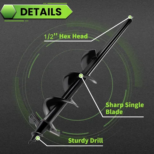 Vista 3 de Broca de taladro para plantar – 4 x 24 pulgadas de alta resistencia para taladro para valla, taladro hexagonal de 1/2 pulgada