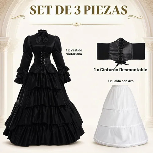 Vista 3 de GRACEART Women Gothic Victorian Rococo Dress Costumes Estilo A (satén)-negro