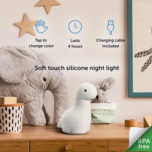 Vista 10 de GLOBE Electric Lámpara de noche LED multicolor de silicona, luz táctil Brontosaurus, recargable, cambio de color, cuerpo suave libre de BPA