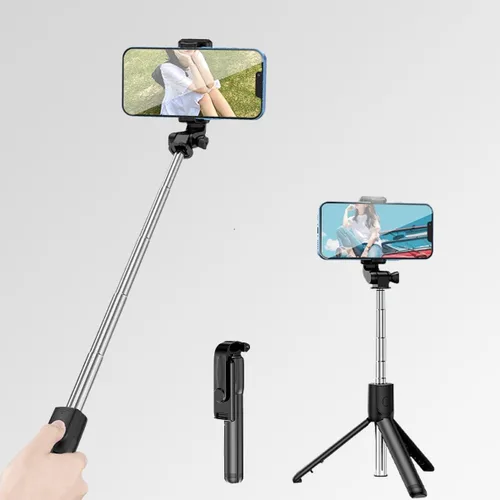 Vista 2 de Trípode de teléfono de 28 pulgadas y trípode de viaje para selfies de iPhone, con soporte para teléfono con rotación de 360° Selfie Stick extensible