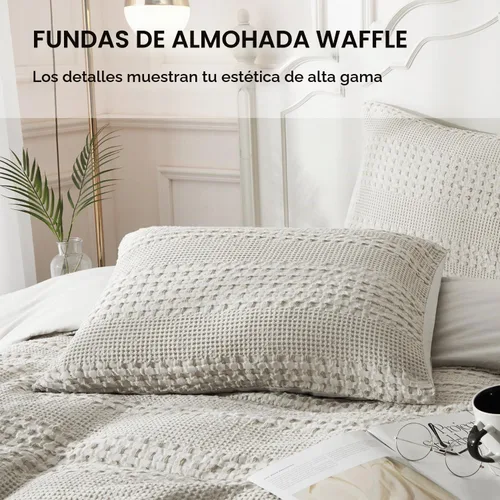 Vista 5 de Ivellow Juego de funda de edredón tamaño King, 100 % algodón, textura Avena