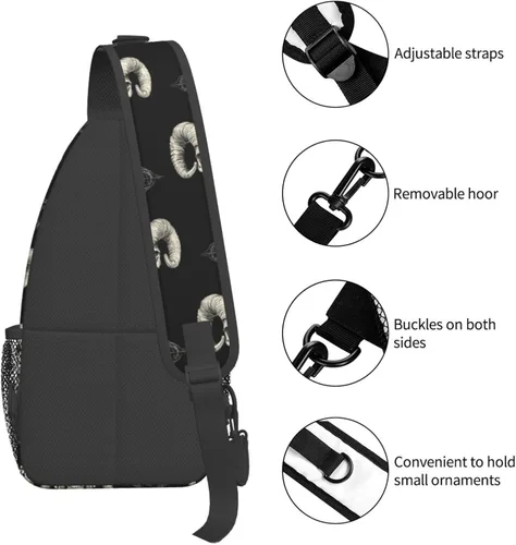Vista 3 de Small Crossbody Bags for Women Men - Vintage Goat Skull Print Adjustable Shoulder Bag Fanny Packs Belt Sling Bag Crossbody Purses Backpack for
