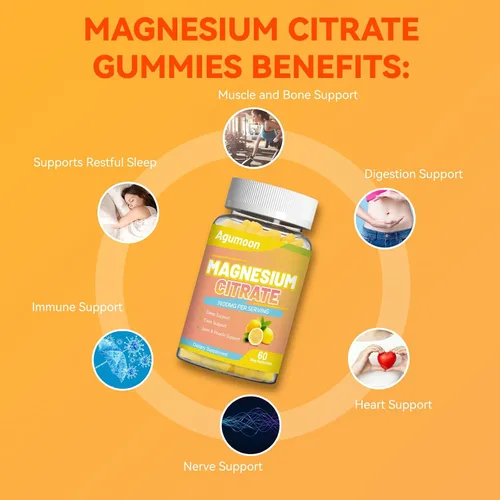 Vista 5 de Gomitas de citrato de magnesio, gomitas de magnesio de alta absorción para adultos, 1400 mg de goma extra fuerte, veganas, sin OMG, 60