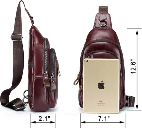 Vista 2 de Bolso bandolera de piel auténtica, informal, para viajes, senderismo, hombro, mochila vintage para hombres y mujeres
