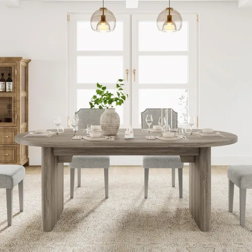 Vista 13 de GarveeHome 63" Long Oval Dining Table with Wooden Base for 4-6 People