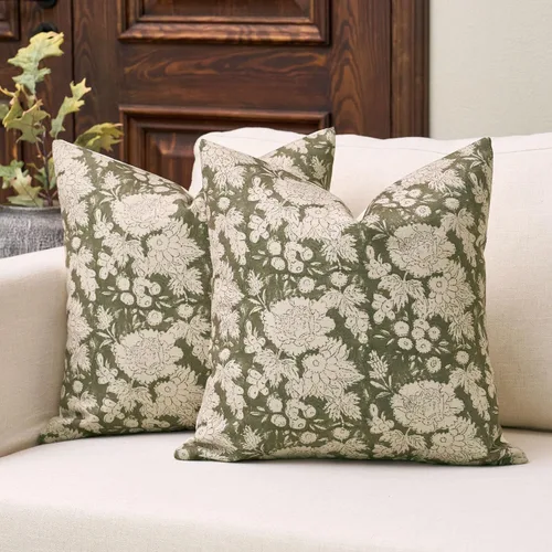 Vista 11 de DOMVITUS Fundas de almohada florales de 18 x 18 pulgadas, juego de 2, fundas de almohada vintage con estampado en bloque, fundas de almohada