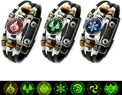 Vista 3 de Genshin Impact - Pulsera ajustable de cuero tejida a mano para Navidad y cumpleaños, 5