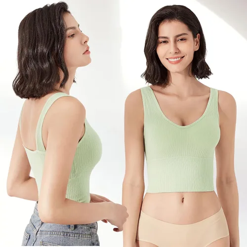 Vista 4 de Eleplus - Brasier cómodo de 4 piezas para mujer, brasier corto para yoga, corpiño largo acolchado, paquete de 4