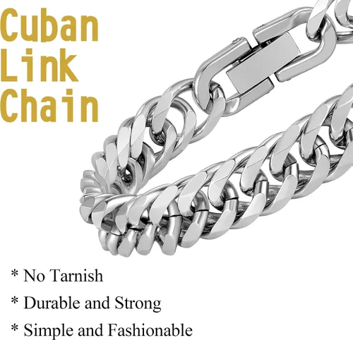 Vista 3 de Collar de cadena de eslabones cubanos para hombre, cadena de acero inoxidable plateado de 0.315 pulgadas, hip hop, granduación, cumpleaños, Navidad