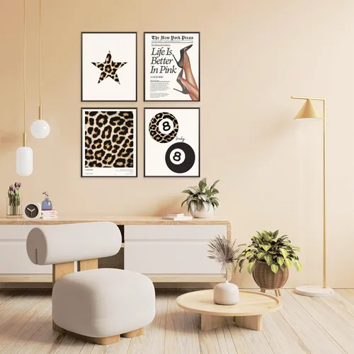 Vista 5 de Locomiss Pósteres de arte de pared de leopardo blanco y negro, decoración de habitación con estampado de leopardo, estampado retro de guepardo funky