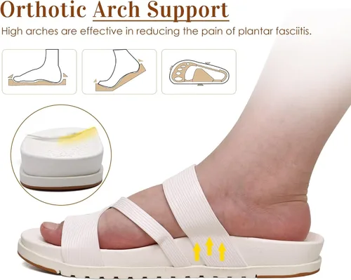 Vista 3 de KuaiLu - Sandalias ortopédicas para mujer con cómodo soporte de arco y amortiguación de tapete de yoga, sandalias planas de moda de verano de playa