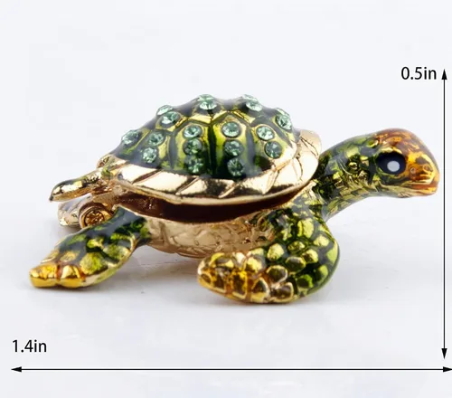 Vista 2 de Mini Caja de Baratijas y Joyería con Bisagras en Forma de Figurilla de Tortuga Marina Verde-C