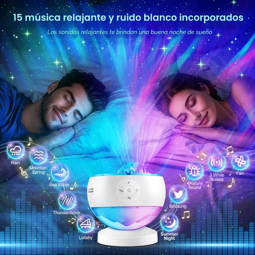 Vista 4 de Iceberg - Proyector de luces del norte, proyector de galaxia blanca con altavoz Bluetooth y 15 ruidos blancos, luz Aurora con base desmontable, más
