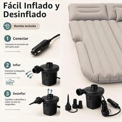 Vista 4 de Colchón de aire SUV cama doble para maletero, cama inflable de coche para viajes camping con bomba y almohadas Beige