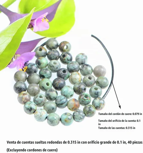 Vista 2 de AD Beads Cuentas de gema natural de 8 mm redondas sueltas con gran agujero de 2,5 mm, 40 piezas (turquesa africana)