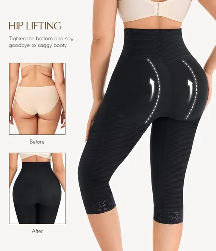 Vista 6 de MERYOSZ Levantador de glúteos para mujer, faja moldeadora de muslos de cintura alta, control de abdomen, pantalones cortos moldeadores de cuerpo