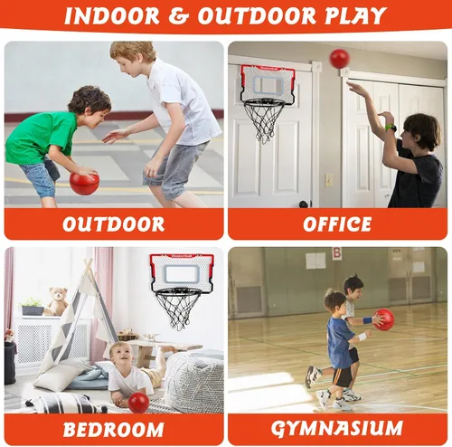 Vista 2 de Aro de baloncesto interior con 2 bolas y accesorios completos, sobre la puerta y mini aro para niños y adultos