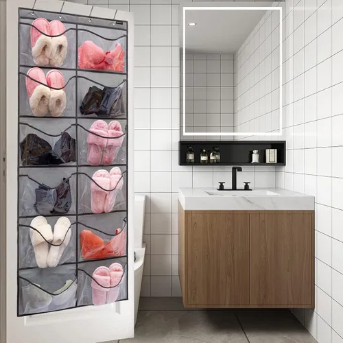 Vista 5 de Organizador de zapatos con bolsillos extra grandes, organizador colgante para dormitorio, almacenamiento de zapatos, baño, zapatero con 12 bolsillos