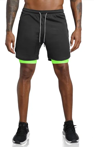 Vista 2 de Leidowei - Pantalones cortos 2en1, ligeros, de 7pulgadas y con bolsillos con cremallera para hombre, para entrenamiento, correr, hacer yoga