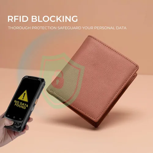 Vista 5 de Bveyzi Cartera ultra delgada RFID para mujer, cartera de cuero pequeña y delgada con bolsillo doble para damas