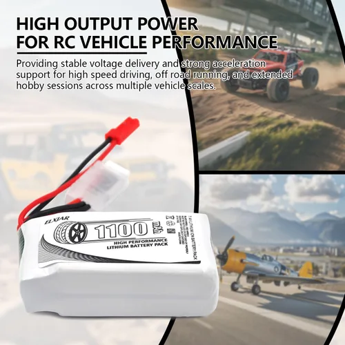 Vista 5 de Paquete de 2 baterías Li-Po 2S de alta descarga 35C 7.4V 1100mAh con enchufe JST para vehículos WLtoys A949 A959 A969 A979 K929 y 1/10 1/16 1/18 RC