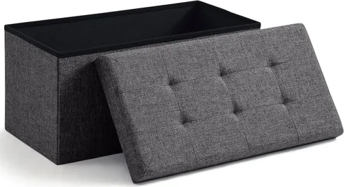 Vista 9 de Ornavo Home Otomana plegable de almacenamiento de 15 pulgadas, taburete cuadrado pequeño de almacenamiento, banco de dormitorio, color beige