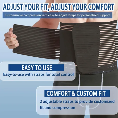 Vista 5 de Reian Faja Abdominal para Postcirugía y Recuperación Posparto, Cinturón de Soporte para Hernia Abdominal para Mujeres y Hombres (Negro, Mediano)