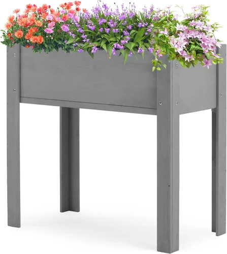 Vista 11 de Cama de jardín elevada con patas (31 x 16 x 31 pulgadas), maceta elevada de madera maciza para exteriores