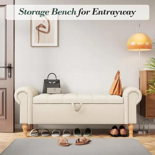Vista 8 de Apicizon Banco de almacenamiento para dormitorio, banco de extremo de cama Piernas beige y naturales