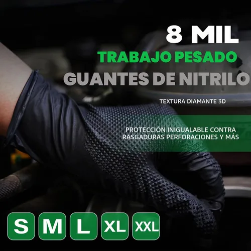 Vista 3 de FINITEX Disposable Nitrile Diamond Texture Black 8mil Mechanic Gloves