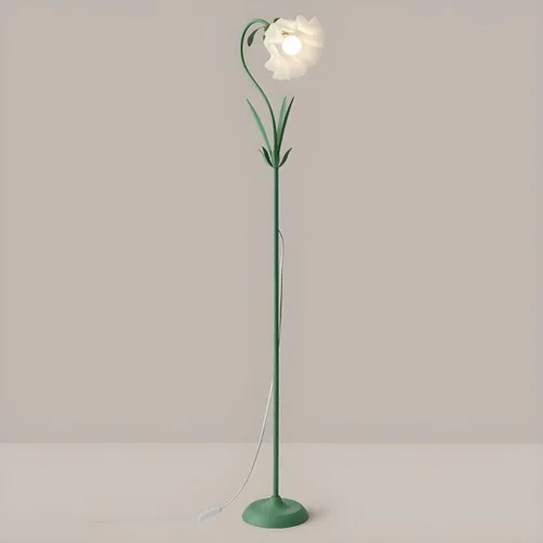 Vista 6 de RUNNUP Lámpara de pie moderna, lámpara alta con forma de flor de 1 luz con pantalla acrílica, lámpara alta para sala de estar, dormitorio, Negro