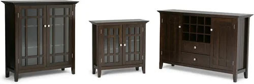Vista 7 de Simpli Home, mueble bajo Bedford, color café oscuro, tabaco., Pino, Marrón (Tobacco Brown)