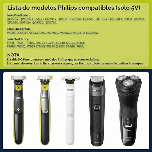 Vista 9 de Cable de carga USB-C de 5 V compatible con los modelos de afeitadora Philips Norelco - QP2724, QP1924, QP4530, QP2834, QP4631, X3001, MG5910
