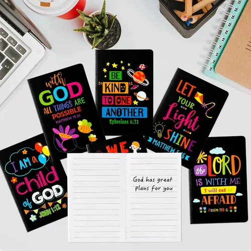Vista 4 de Bloc de notas de versículo bíblico para niños, 20 cuadernos inspiradores a granel para fin de año, mini coloridos escrituras cristianas, blocs