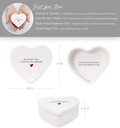 Vista 8 de Regalo para mamá de Susabella - Regalo de boda para madre de la novia o madre del novio, caja de cerámica para recuerdos en forma de corazón o caja