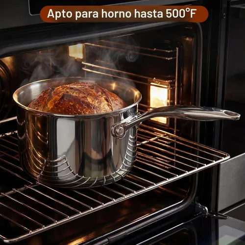 Vista 6 de Cook N Home Cacerola de acero inoxidable de 1.5 cuartos, tri-capa completamente revestida con tapa de vidrio, color plateado