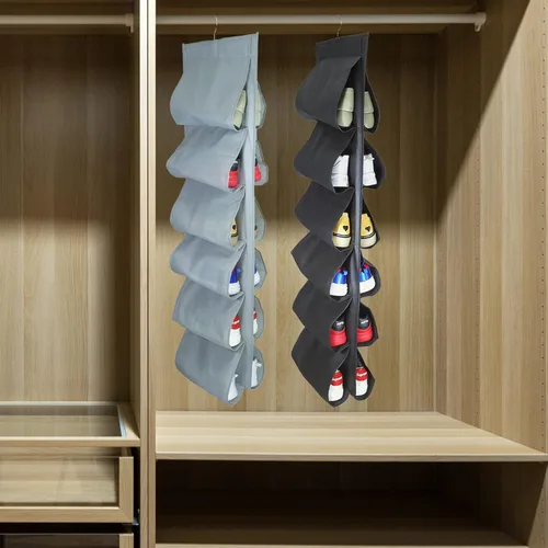 Vista 7 de Paquete de 2 organizadores de zapatos colgantes con 12 bolsillos grandes para armario con colgador para almacenamiento de zapatos de hombre, ropa