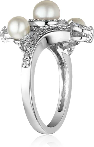 Vista 2 de Tienda Collection Platinum-Plated Sterling Silver Freshwater Pearl Bypass with Frosty Mint Infinite Elements Cubic Zirconia Accents Ring