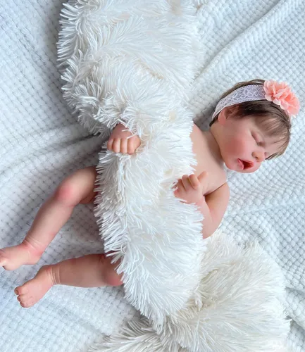 Vista 2 de Pinky Reborn Muñecas de bebé de cuerpo completo de vinilo para niñas de 18 pulgadas, muñeca realista Reborn para bebés recién nacidos, juguete