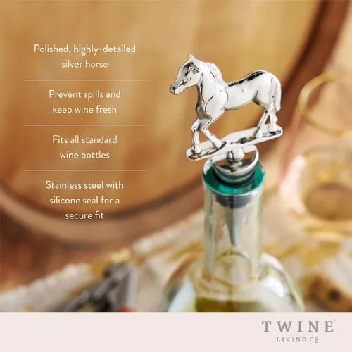 Vista 2 de Twine Derby - Tapón para botella de vino, mantiene el vino fresco, tapón de botella de caballo, se adapta a botellas estándar, metal, sello de goma