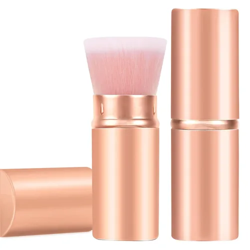 Vista 14 de Falliny Brocha de maquillaje retráctil Kabuki, base de polvo superior en ángulo, pinceles de maquillaje profesional con mango de aluminio