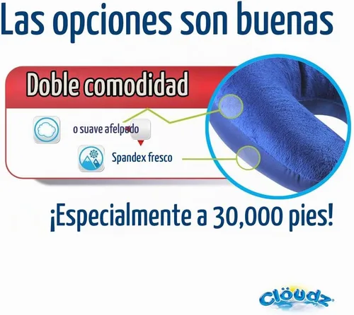 Vista 6 de Cloudz Almohada de viaje con microesferas de doble comodidad para el cuello en avión. Tela de felpa súper suave y acogedora en un lado, elastano