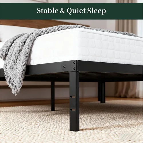 Vista 6 de Marco de cama de tamaño matrimonial, plataforma de metal de 14 pulgadas con Negro