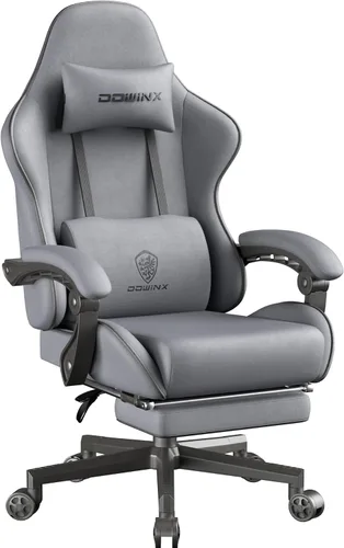 Vista 8 de Dowinx Silla de juegos grande y alta de tela con reposapiés, cojín de resorte para oficina en casa, respaldo alto, reclinable, altura ajustable