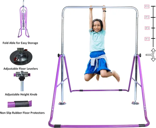Vista 4 de Barra de gimnasia para entrenamiento en casa para niños, barra de kip horizontal expandible plegable, equipo de gimnasio en casa para niños y niñas