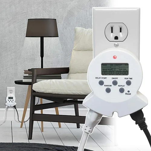 Vista 3 de Clear Power Temporizador de interior, temporizador digital EZ de 2 salidas a tierra para abrazadera, luz de crecimiento, acuario, blanco, enchufe a