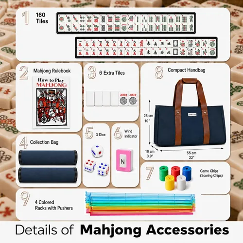 Vista 5 de American Mahjong Set - Juego de azulejos de mahjong de viaje, juego