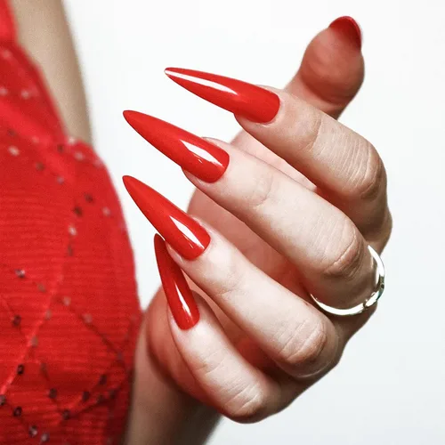 Vista 4 de Allkem - Uñas de presión de color solido, extra largas, estilo cónico, bailarina, cobertura total de uñas
