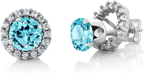 Vista 282 de Gem Stone King Aretes redondos de plata de ley 925 de 0.236 in con piedra natal extraíble para mujer