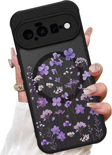 Vista 14 de ZIYE Funda magnética para Google Pixel 9 Pro XL de 6.8 pulgadas [compatible con MagSafe] funda de policarbonato duro y TPU suave con flor de cerezo